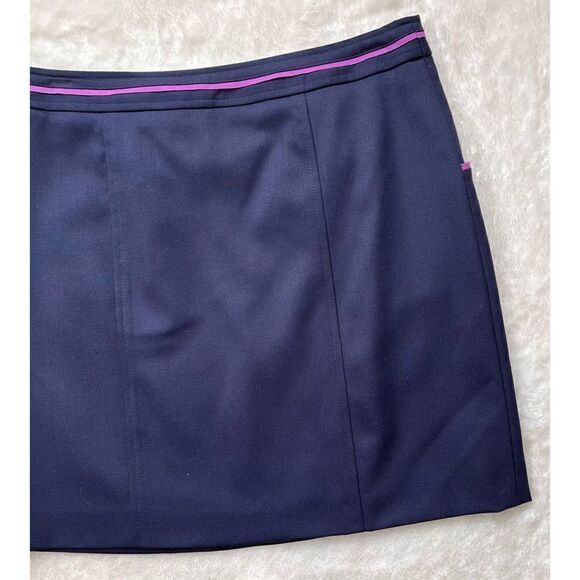 Brooks Brothers Navy Blue Nautical Wool Mini Skirt Front Pockets & Purple Trim - Picture 8 of 11